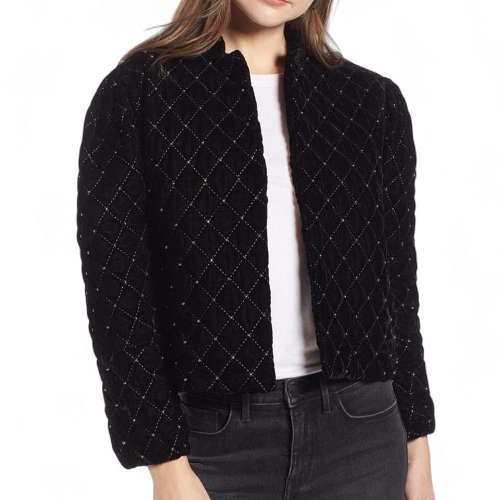 Something Navy Black Quilted Bomber Jacket